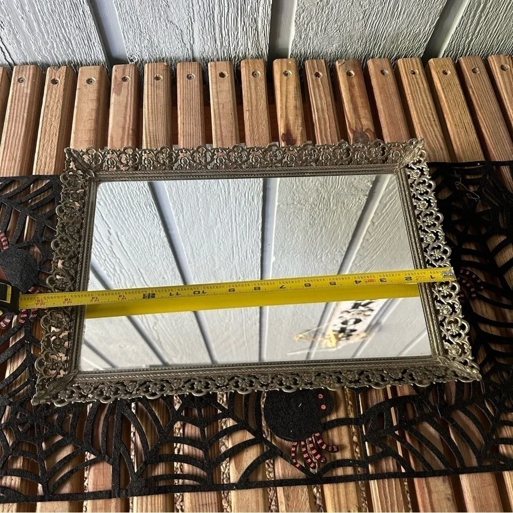 Vintage‎ Glass Vanity Mirror Tray Large Hollywood Regency Brass Mid Century MCM